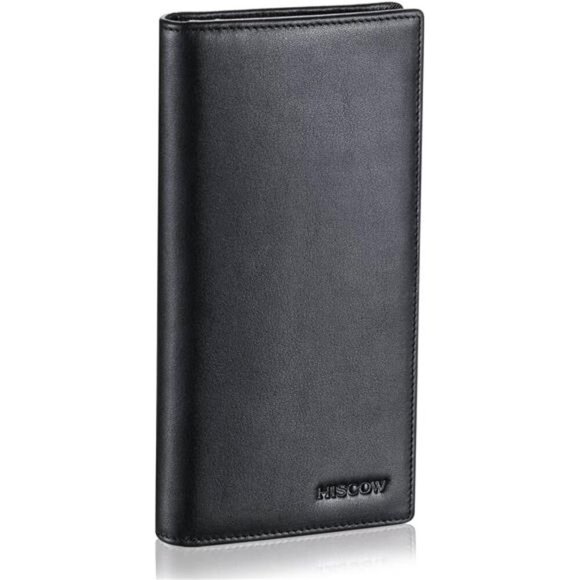 Bifold Long Wallet with 15 Credit Card Slots - Italian Calfskin (Black)
